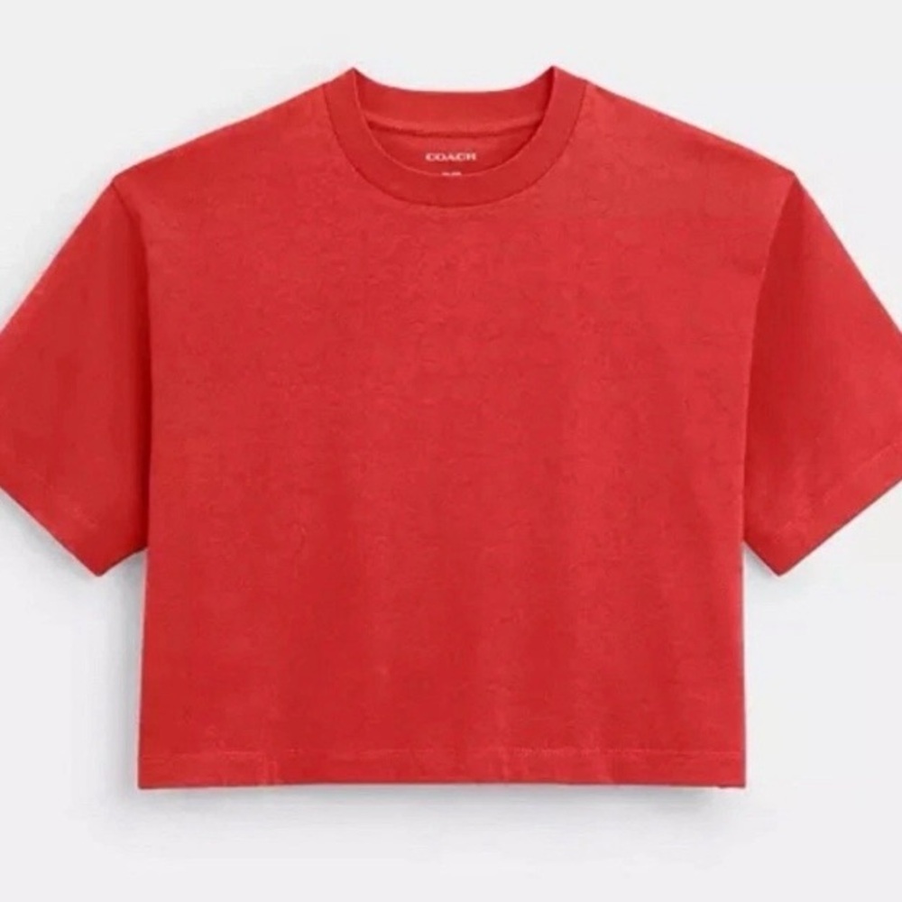 Coach Women's Signature C X-Large Red Cropped T-Shirt NWT
